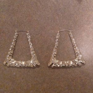 Gold bamboo rhinestone triangle shape earrings